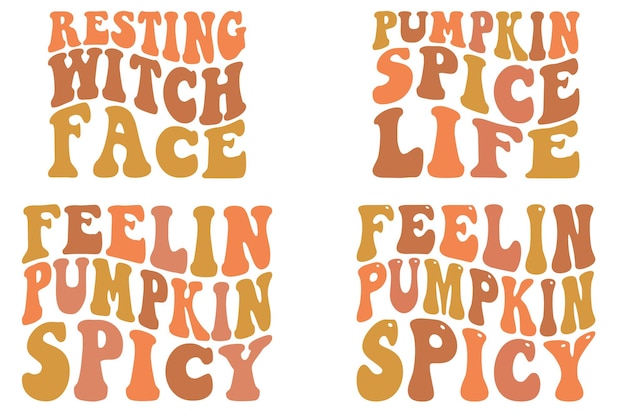 Rustend Heksengezicht Pumpkin Spice Life Feel in Pumpkin Pittige retro golvende SVBG bundel T-shirtontwerpen