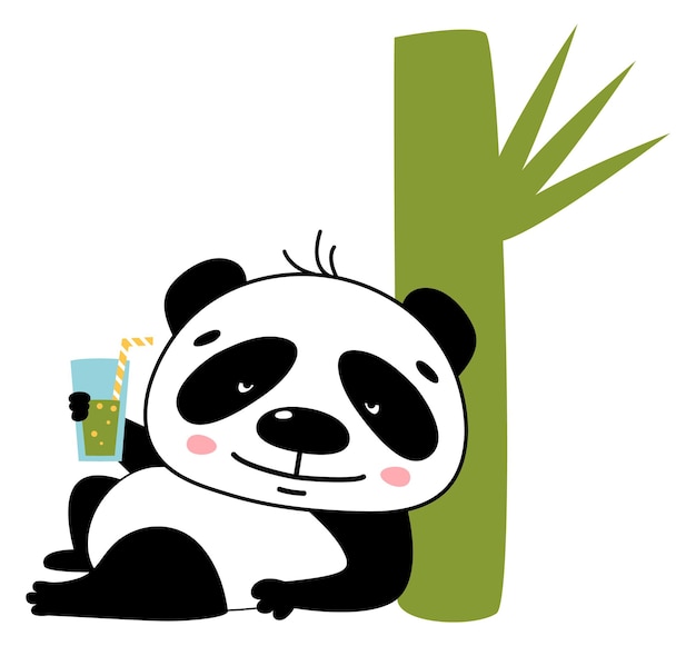 Rustende panda met drinkglas Grappige cartoonbeer