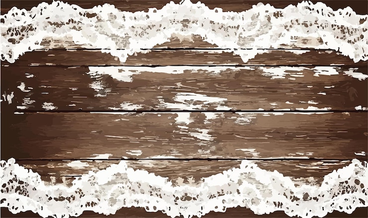 Vector rustic charm wooden background with delicate lace accents