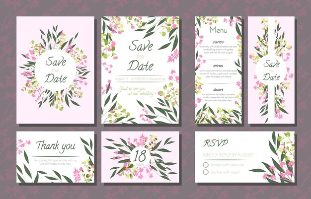 Vector rustic eucalyptus wedding cards collection