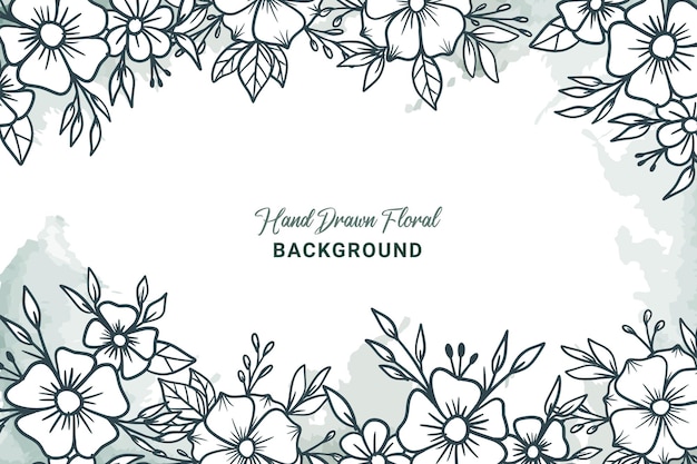 Rustic floral background with hand drawn leaves and flower border