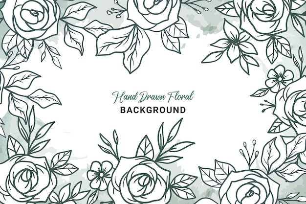 Rustic floral background with hand drawn leaves and flower border