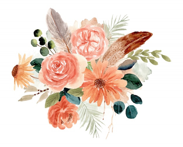 Vector rustic floral bouquet watercolor