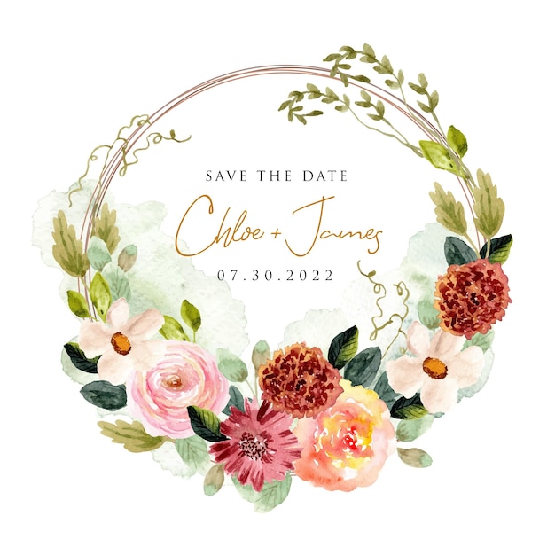 Vector rustic floral garden watercolor wreath