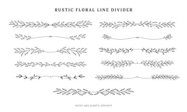 Vector rustic floral line divider vector collectie voor pagina layout separator
