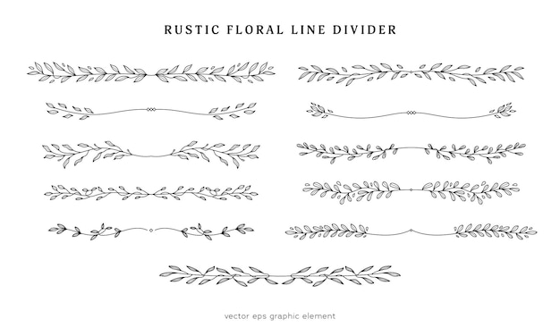 Raccolta vettoriale di divisori di linee floreali rustiche per il separatore di layout di pagina