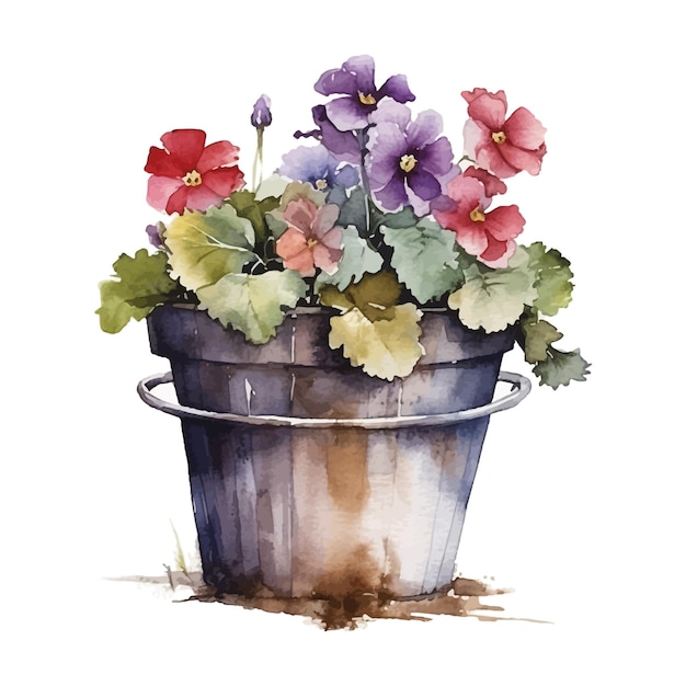 Rustic flower in pot watercolor collection