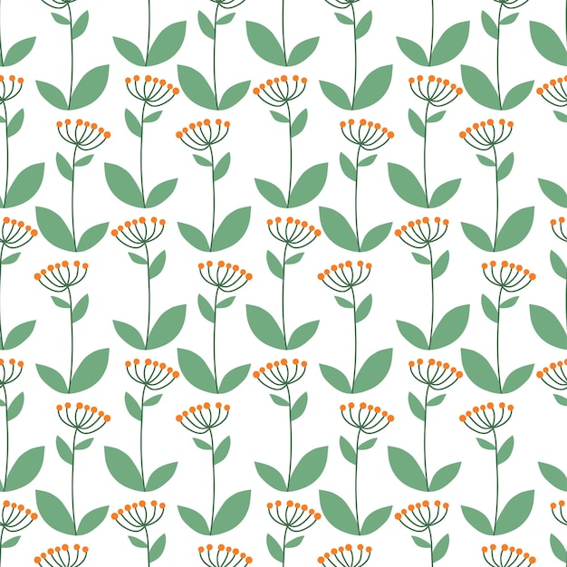 Rustic flowers and herbs seamless pattern Floral background with hand drawn simple flowers umbrella