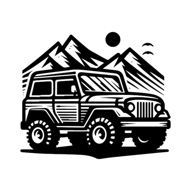 Вектор Деревенская ручная иллюстрация логотипа внедорожной машины