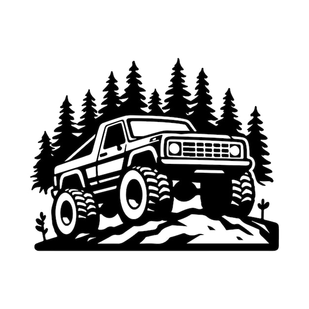 Vector rustic hand drawn logo illustration of off road car