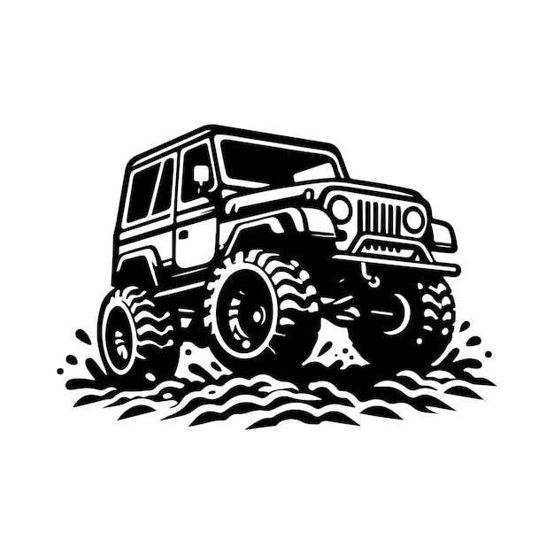 rustic hand drawn logo illustration of off road car