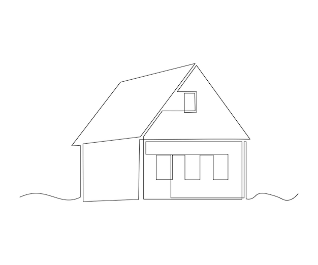 Rustic house cottage handdrawn continuous monoline drawing in one line