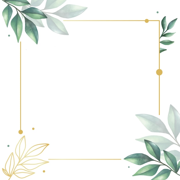 Vector rustic leaves watercolor frame background for wedding invitation template