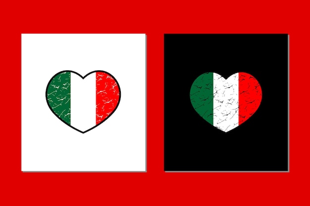 Vettore rustic love italy heart emblem national flag bandiera colorata d'italia con disegno vettoriale a forma di cuore