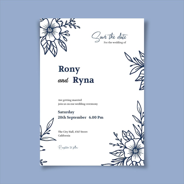 Vector rustic minimalist wedding invitation template