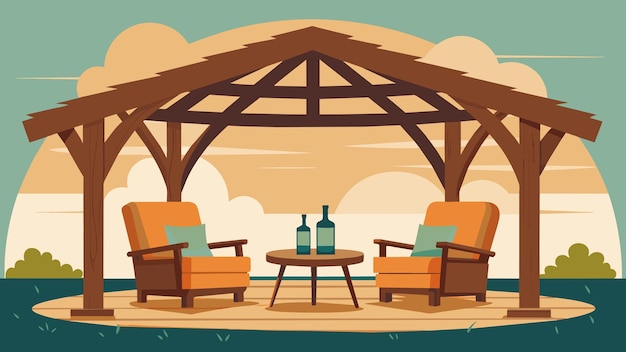 Vector a rustic pergola with comfortable armchairs and a glass of aged scotch providing the perfect spot