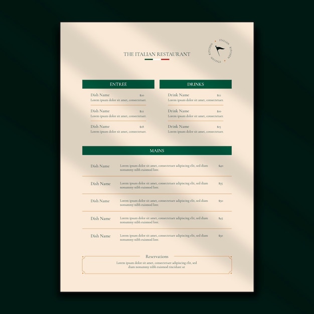 Rustic restaurant menu template