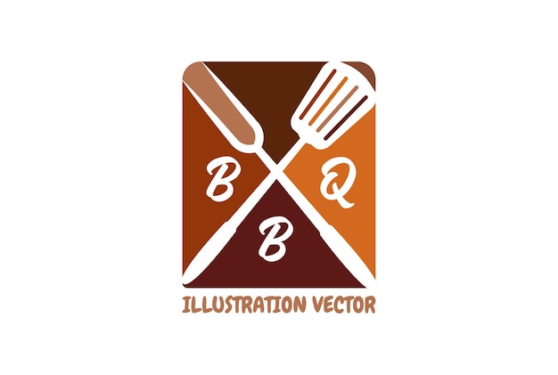 Вектор Деревенская ретро-винтажная скрещенная вилка и шпатель для вектора дизайна иконок гриля для барбекю