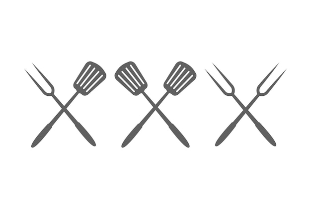 Rustic Retro Vintage Crossed Fork and Spatula for BBQ Barbecue Grill Logo Design Vector