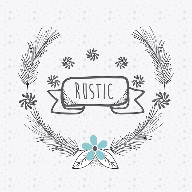 Vector rustic ribbon banner with flowers hand drawn