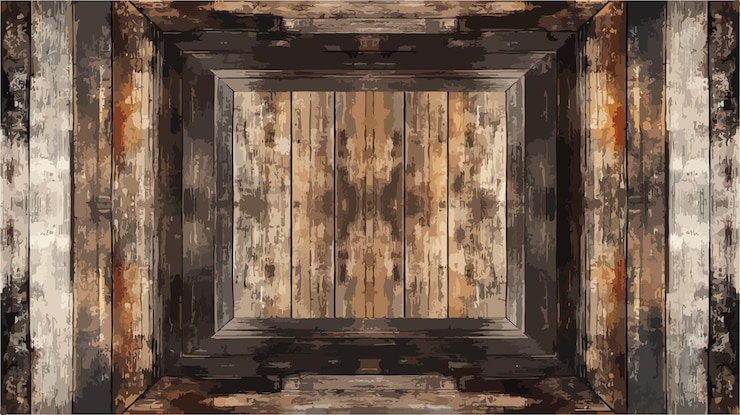 Vector rustic square wood frame background for vintage painting on paper