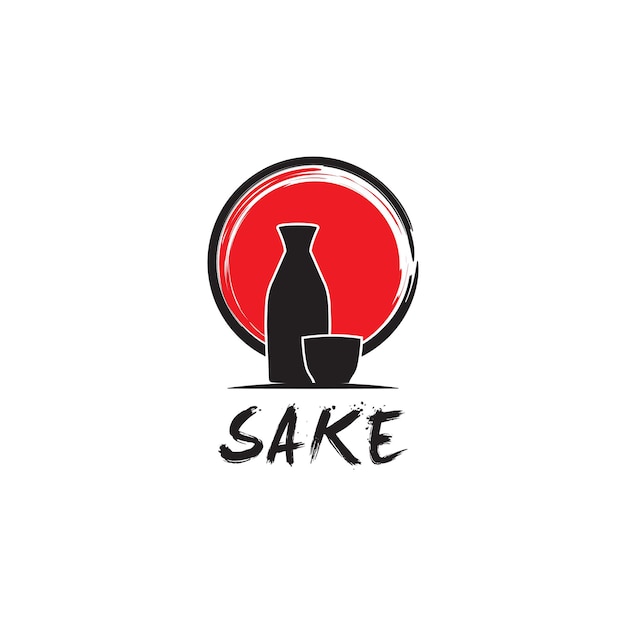 Rustic Sunset Japanese Sake Bottle Oriental Japan Beverage Symbol Logo design inspiration