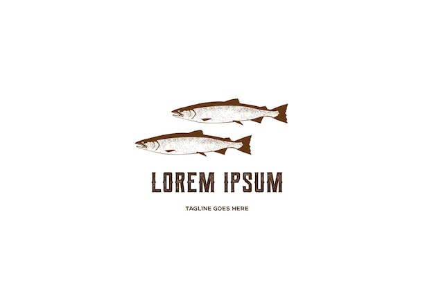 Rustic vintage hand draw fresh salmon fish logo design vector