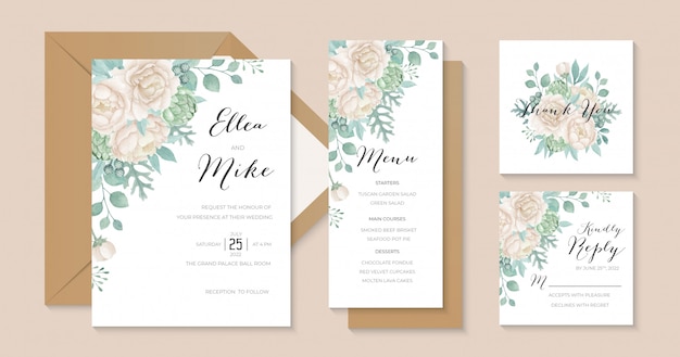 Rustic white peony wedding invitation template