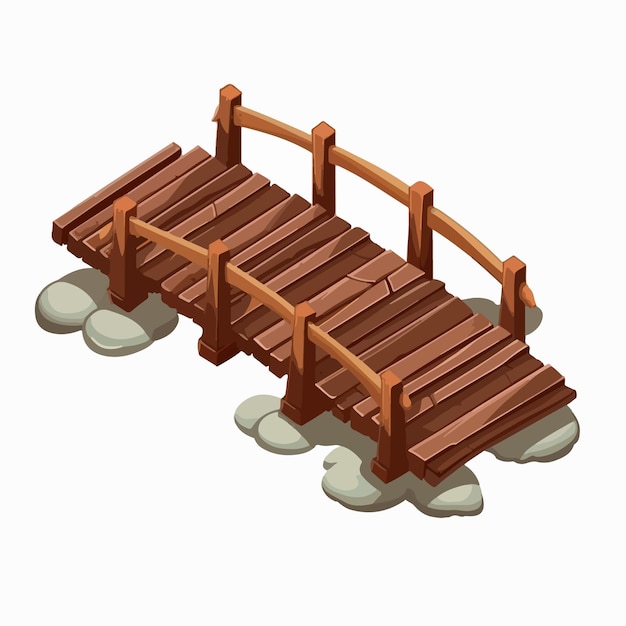 Vector rustic wooden bridge in isolated setting