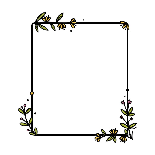 Rustic wreath divider with handdrawn flowers rectangle doodle wreath doodle vector illustration