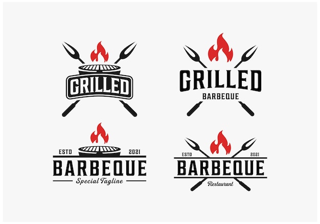 Rustiek gegrild barbecue-logo-ontwerp