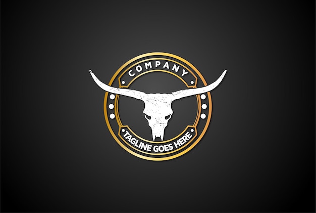 Rustieke Vintage Texas Bull Buffalo Longhorn Skull Logo Design Vector