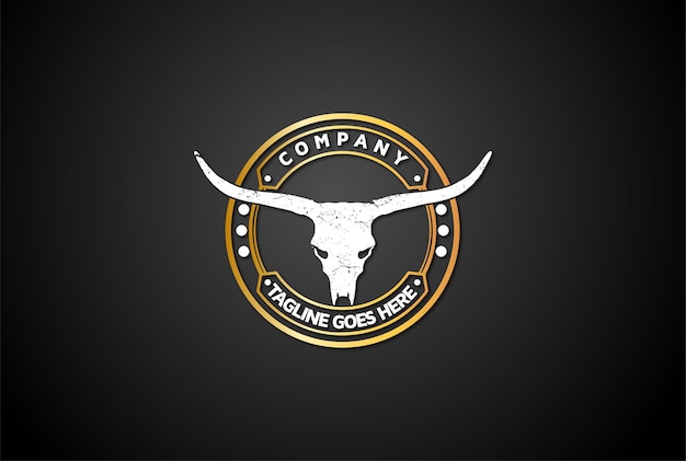 Rustieke vintage texas bull buffalo longhorn skull logo design vector