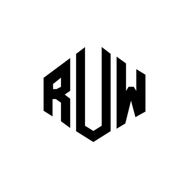 RUWのロゴデザインはRUWポリゴンとキューブの形状のロゴを採用しています RUWはヘクサゴンベクトルロゴのテンプレートで白と黒の色でRuWのモノグラムビジネスと不動産のロゴです