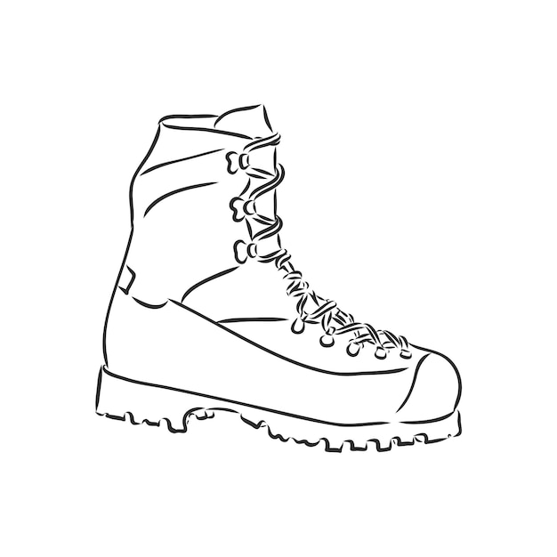 Ruwe getekende laarzen. enkellaarzen, bergschoenen vector schets illustratie op witte achtergrond