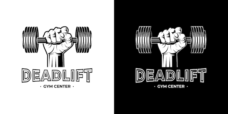 Vector ruwe sterke hand vuist hijs barbell halter illustratie sportschool fitness club vintage logo ontwerp