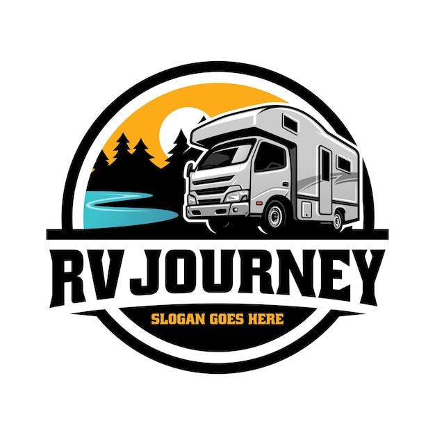 RV 캠핑카 일러스트 로고 벡터