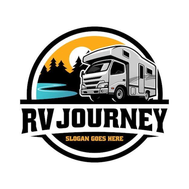 Vector rv camping car illustration logo vector