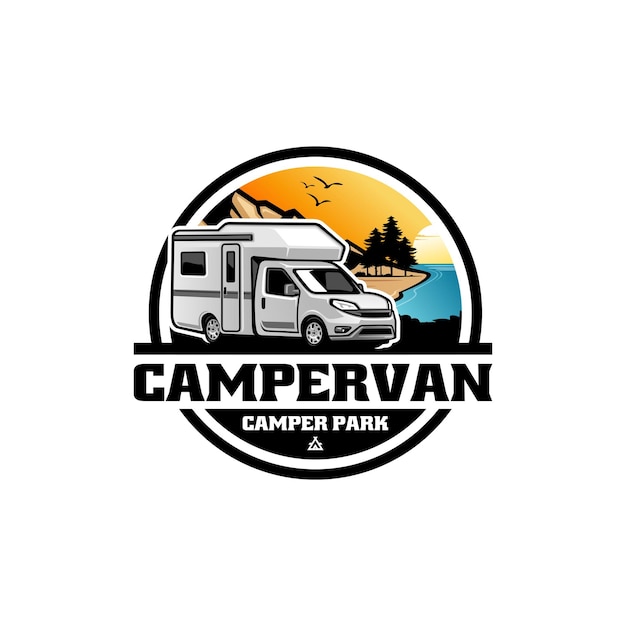 Rv caravan camper van illustratie logo vector