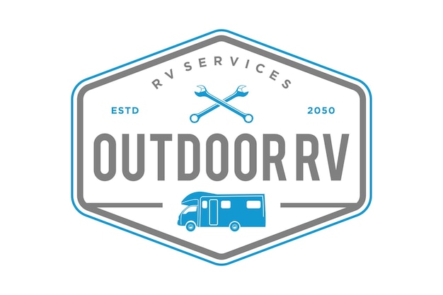 RV logo recreatief voertuig ontwerp embleem badge stijl vakantie vakantie