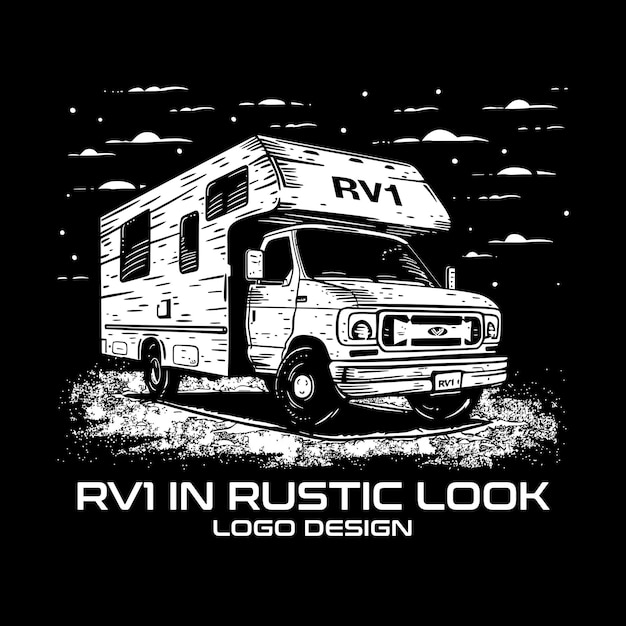 Vector rv1 in rustic look vector logo design