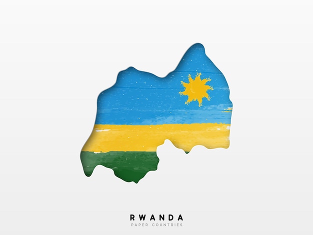 Rwanda gedetailleerde kaart met vlag van land. Geschilderd in aquarelverfkleuren in de nationale vlag.