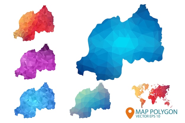 Rwanda map set of geometric rumpled triangular low poly style gradient graphic background