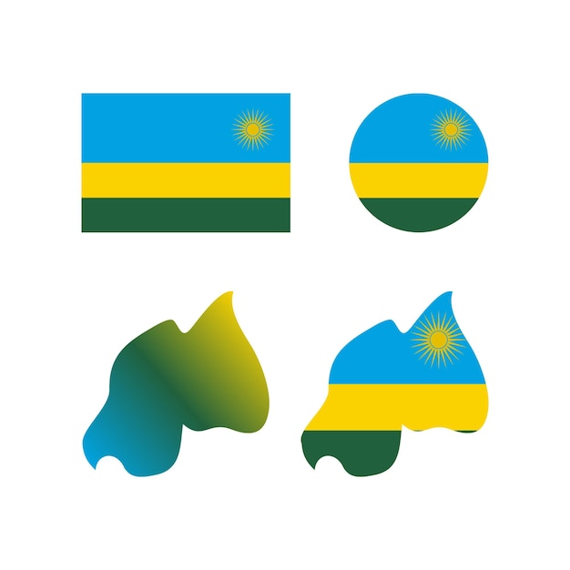 Vector rwanda national map and flag vectors set