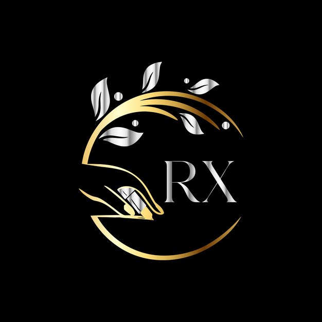 RX 모노그램 로고 손톱, 럭셔리 화장품 스파 뷰티 벡터 템플릿