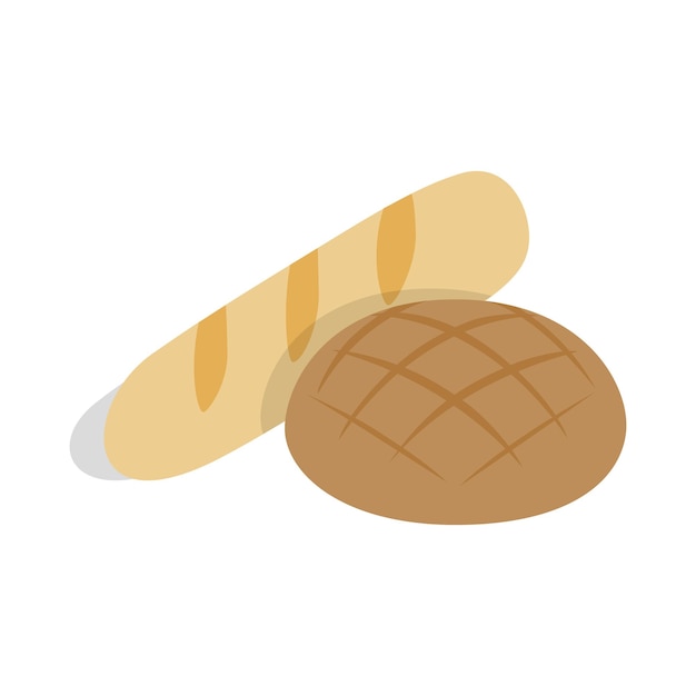 Rye bread and loaf icon in isometric 3d style on a white background