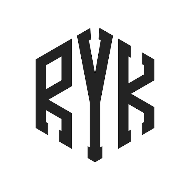 RYKのロゴデザイン イニシャルレター RYKモノグラム 六角形の形を用いたロゴ