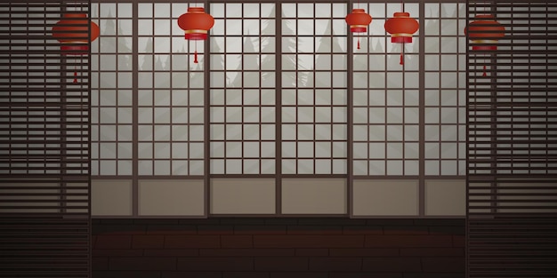 Ryokan Een lege Zen-kamer in een zeer Japanse stijl Cartoon-stijl Vectorillustratie