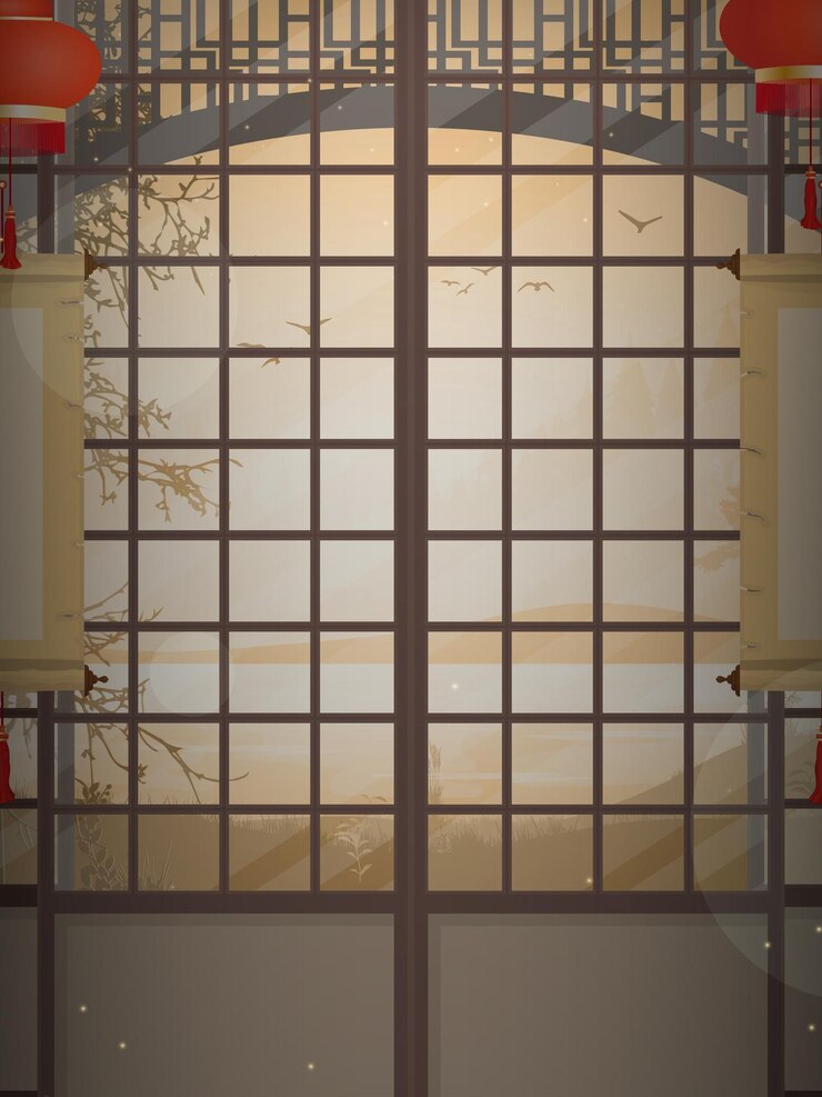 Vector ryokan an empty zen room in a very japanese style cartoon style horizontal banner vector illustration
