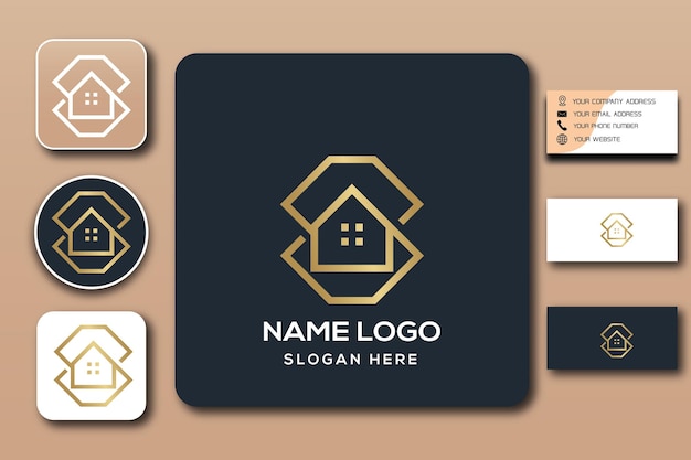 S combinatie home monogram logo sjabloon kleur bewerkbaar